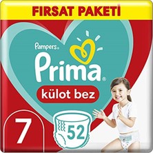 Prima Külot Bebek Bezi 7 Beden 52 Adet Ekstra Yumuşak 17+ kg Ağırlık İçin Tasarlandı