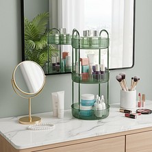 3 Katlı Makyaj Organizeri Kozmetik Aksesuar Düzenleyici Kozmetik Vitrini Yuvarlak (Zümrüt Yeşil)