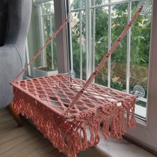 Makrome Vantuzlu Hamak Cam Kedi Yatağı (Somon)