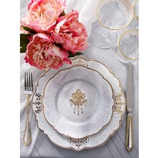 Pierre Cardin Diamond 60 Parça Çiçek Desenli Yemek Takımı Beyaz Seramik 12 Kişilik