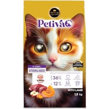 Petiva Kısırlaştırılmış Yetişkin Kediler Için Kuzu Etli Kuru Kedi Maması (1.5 Kg, Kuzu)