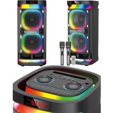 Boomboxtr BTS-1990 Karaoke Bluetooth Hoparlör 2x8'' 75 W Rms  Rgb Işıklı Partybox – 2 Kablosuz Mikrofonlu, Usb/aux/tws