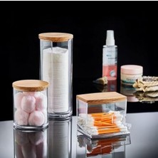 Deconox Ahşap Görünümlü Kapak 3'lü Organizer Set, Modern Pamukluk Düzenleyici Şık 3'lü Pamukluk Set - Şık ve Fonksiyonel Ahşap Görünümlü Kapaklı - Mutfak ve Banyonuzu Düzenleyin!