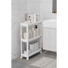 Mithra Life 3 Katlı Tekerlekli Slim Ince Beyaz Banyo Mutfak Rafı Polipropilen Plastik MIT1125