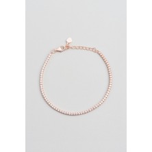 So CHIC 18 Ayar Rose Altın Kaplama Gümüş Su Yolu Bileklik 19 Cm Beyaz Taşlı 925 Ayar