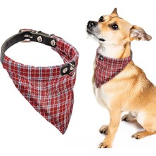 Deri Bandanalı Köpek Boyun Tasması, 27 Cm, Kırmızı
