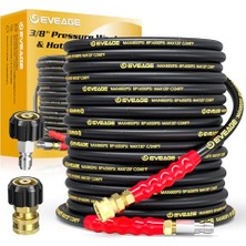 3/8 "basınçlı Yıkama Hortumu 50 Ft, 4800PSI Sanayi Sınıfı Çelik Tel Örgülü ve Sentetik Kauçuk Ceket, Kink Dayanıklı Sıcak ve Soğuk Su Max 266 ° F Güç Yıkama Hortumu, 2 Adet M22 14MM Adaptör