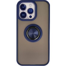 Newface iPhone 13 Pro Max Kılıf Montreal Yüzüklü Silikon Kapak - Lacivert