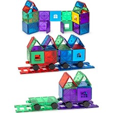 55 Parça Manyetik Blok Tren Seti | 4 Tren Dahil Dayanıklı ve Yaratıcı Stem Eğitim Oyuncağı | Çocuklar Için Uygun