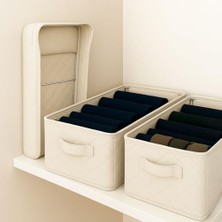 Deconox Raf Düzenleyici, Katlanabilir Kıyafet Organizeri, Çelik Destekli Tela Kumaş Çok Amaçlı Saklama Kutusu, Dolap Içi Çekmece Düzenleyici, Krem (45X25X20CM)