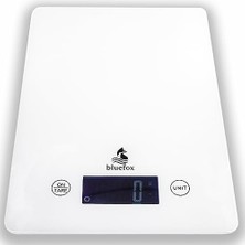 Bluefox Topaz Premium Dijital Mutfak Tartısı 10KG | Temperli Beyaz Cam, Geniş LCD Ekran, Yüksek Hassasiyet Sensör | Şık ve Dayanıklı Tasarım | Geniş Yüzey 23X16CM