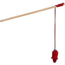 Ahşap Saplı Oyuncaklı Zilli Fare Örme Kedi Oltası Oyuncak