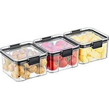 Deconox Akrilik Kilitli Kare Saklama Kabı 500ML 3 Adet, 500ML 3'lü Kilitli Saklama Kabı