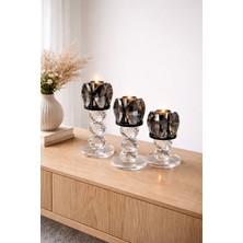 Mis Kitchen Kristal Küre Ayaklı Cam Mumluk 3’lü Set 10-13-15 cm Lüks Salon Dekoru