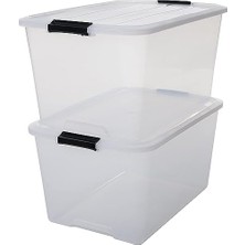 Kapaklı Plastik Saklama Kutuları, 45L, 2'li Set, Şeffaf
