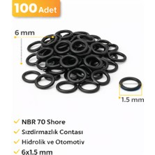 Universal 6x1,5 Oring Kalınlık 1.5 mm Iç Çap 6 mm Dış Çap 9 mm 1.5x6 70 Shore Nitril Nbr 6x1.5 100 Adet