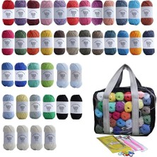 Masal Örgü Evi 100% Cotton Ip Seti– 40 Adet (25GRAM), 35 Farklı Renk, Ince Tığ Işi ve Örgü Ipi Kiti.örgü Çantası ile Beraber,2 Tığ+1 Misinalı Şiş VE10 Adet Kilitli Ilmek Belirleyici Hediye