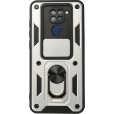 Newface Xiaomi Redmi Note 9 Kılıf Pars Lens Yüzüklü Silikon - Gümüş