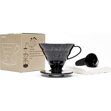 Hario V60 02 Plastik Dripper ve 40’lı Filtre Kağıdı Seti, Siyah Şeffaf