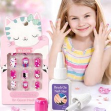 Çocuk Tırnak Seti, Desenli Takma Çocuk Tırnakları, Fırçalı Tırnak Yapıştırıcısı, Sevimli Tasarım, Kolay Uygulama, Kız Çocukları Için Eğlenceli Manikür Seti