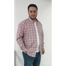 Tousus Büyük Beden Ekose Bej Erkek Gömlek %100 Pamuklu Düğmeli Yaka Uzun Kol
