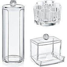 Deconox 3'lü Akrilik Makyaj Organizer Seti, Makyaj Seti, Pamukluk, Ruj'luk, Kulak Çubuğu Kutusu