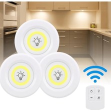 Hero 3’lü Kablosuz LED Spot Işık Seti – Uzaktan Kumandalı, Yapışkan Bantlı, Pilli, 3W Cob Led, 150 Lümen, 2 Parlaklık Seviyesi, Zamanlayıcılı Dolap Tezgah Banyo Aydınlatmas