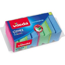 Vileda 169750 Colors Çizmez Sünger 4'lü Oluklu, Yeşil-Mavi-Pembe