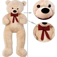 Sevgiliye Hediye- 160 cm Ithal Kumaş Papyonlu Dev Boy Peluş Ayı Bej