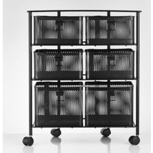 3 Katlı Bölmeli Tekerlekli Metal Sebzelik (Siyah)