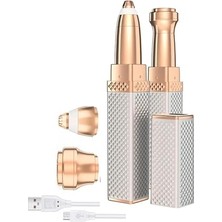 Yeni Nesil Luxury 2 Başlıklı Şarjlı Işıklı Kaş Bıyık Yüz Çevresi Kadın Tüy Epilasyon Traş Makinesi