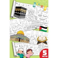 Sinaticaret Islami Temalı Dev Boyama Kağıdı Rulosu, Mescidi Aksa K'abe Filistin Gazze Desenli, 5 Metre x 45 Cm, Çocuklar Için Eğitici Aktivite