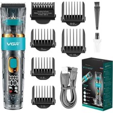 Vgr Profesyonel Saç ve Sakal Tıraş Makinesi, 7000 Rpm, 2600MAH USB Şarjlı, 6 Başlıklı, 300 Dakika Çalışma Süresi, Seramik Bıçaklı, Ipx7 Su Geçirmez, Dijital Göstergeli Cilt Koruması (Garantili)