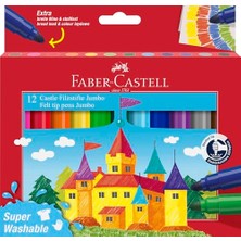 Faber-Castell Jumbo Keçeli Kalem Seti, 12 Renk, Geniş Yuvarlak Uç, Yıkanabilir Su Bazlı Mürekkep, Baskıya Dayanıklı Uç
