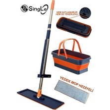 Single Kendinden Sıkmalı Mop Seti 1 Adet Yedek Bez Hediyeli Tekerlekli Katlanabilir Kova 20 lt