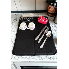 Bulaşık Kurutma Matı, Bulaşık Kurutma Örtüsü, Kaymaz Taban Emici Bulaşıklık, Katlanır Bulaşık Matı (49X40CM) Siyah