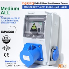 Hgsşarj Elektrikli Araç Kombinasyon Kutusu, Tesla Blue Adaptöre Uyumlu,  ''medium All'' 3X32A + 1X16A