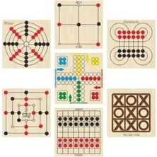 Ahşap Zeka ve Strateji Oyun Seti 7 Li, Kızma Birader+Dama+3 Taş+9 Taş+Bihar+Surakarta ve Tic-Tac-Toe ETICSET247