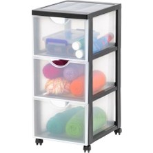 Saklama Kulesi, Saklama Kulesi, Çok Fonksiyonlu Plastik Saklama Kulesi, Tekerlekli ve Çekmeceli Kule, 3 x 15 L, Ergonomik Açıklık, Ev, Ofis - DDDC-303 - Siyah