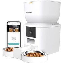 Haustier QQ025-DUAL Kameralı Akıllı Kedi Köpek Otomatik Mama Kabı, App Uzaktan Kontrol, Sesle Çağırma, 480P Kamera, 4lt Hazne, Çift Metal Kase (Siyah)
