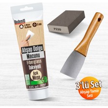 Badem10 Pratik Ahşap Tamir Seti  Açık Meşe Renk 200G Tamir Macunu 6 cm Spatula 220 Kum Zımpara