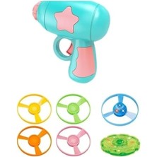 Kurmalı Fırlatıcı ile Evcil Hayvanlar Için Işıklı ve Renkli Uçan Pervane Oyuncağı, 5 Pervane + 1 Işıklı Topaç