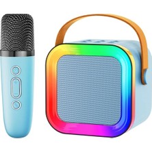 Mini Karaoke Makinesi Bluetooth Hoparlörlü – Kablosuz Mikrofonlu Taşınabilir Çocuk Karaoke Cihazı, LED Işıklı Ses Değiştirici, Doğum Günü ve Parti Oyuncağı (Mavi)