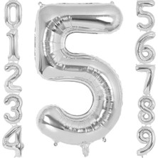 5 Rakamı Doğum Günü Balonu Yaş Günü Gümüş Renk Uçan Balon 102 cm Doğum Günü ve Parti Dekorasyonu Büyük Boy Folyo Helyum Uçan Balon Yaş 5 Sayısı