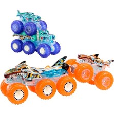Hot Wheels Monster Trucks Toy Truck & Big Rig Multipack, 1:64 Ölçekli Mega-Wrex & Tiger Shark ile Eşleşen Power Smashers Deco