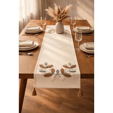 Shopyteks %100 Pamuk Keten Bohem Punch Nakışlı Masa Runner – 30X140 cm Zarif ve Doğal Sofra Dekorasyonu