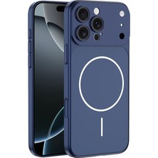 Berry Store 15 Pro Için ile Uyumlu Parmak Izi Tutmayan Alüminyum Görünümlü Kılıf Süper Kablosuz Şarj Destekli Sert ve Dayanıklı Polikarbon Malzeme (Lacivert, 15 Pro)