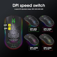 Nisar Store Kablosuz Petek Tasarım Şarjlı Gaming Mouse – Rgb Aydınlatmalı 3200 Dpı Ultra Hafif Siyah