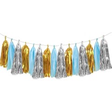 Parti Adresi Parti Süsleri Metalize Püskül Süs Mavi - Altın 3 mt