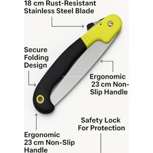 Berry Store Katlanır Budama Testeresi, 18 cm Paslanmaz Çelik Bıçak, 23 cm Kaymaz Ergonomik Sap, Güvenlik Kilitli, Ağaç Dalı Kesim ve Bahçe Kullanımı Için Pratik El Testeresi